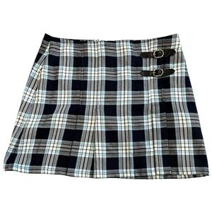 Mossimo Black Blue White A-Line Pleated Plaid Mini Skirt Juniors Size 9
